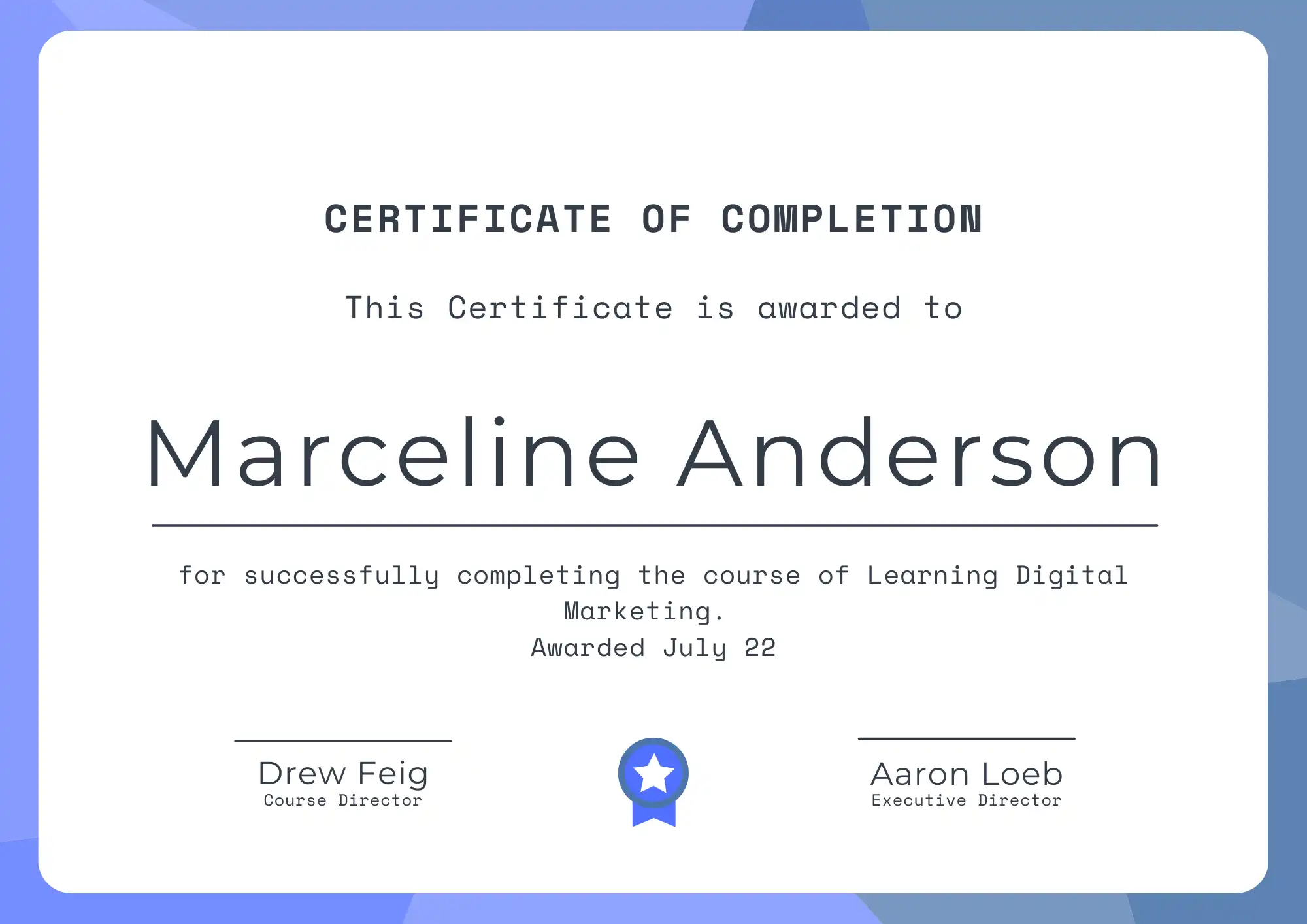 Certificate of completion preview